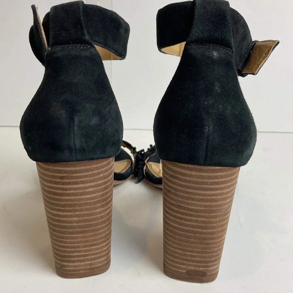 SPLENDID Black Suede Jakey Ankle Strap Block Heel Sandals 10 sexy party cocktail